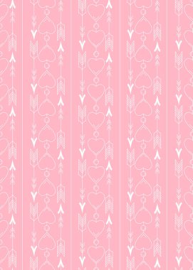 Beyaz ok ve pembe ba kontur kalpler ile Seamless Modeli