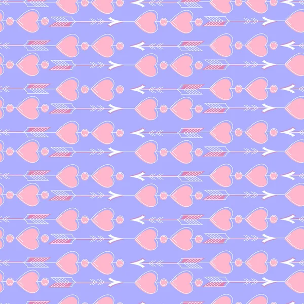 Modèle sans couture avec des flèches et des cœurs sur un fond lilas — Image vectorielle