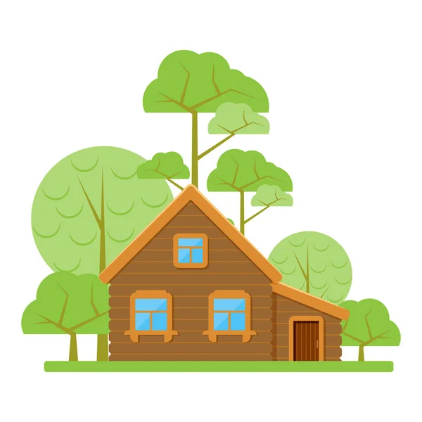 木制的乡间别墅和附件。平面样式 — 图库矢量图片