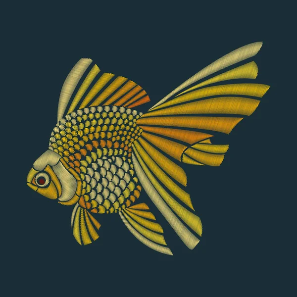 Gestickte dekorative Goldfische. dekoratives Element zum Besticken — Stockvektor