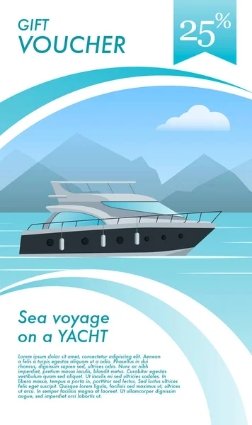 Δωροεπιταγή για βόλτες στην θάλασσα σκάφους με έκπτωση. Διάνυσμα — Διανυσματικό Αρχείο