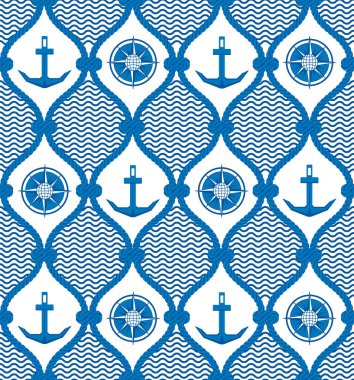 Pusula, çapa ve balık görüntü ile Seamless Modeli