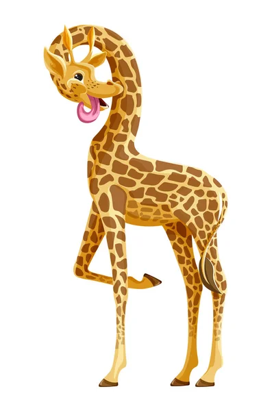 Žirafa plná délka, zobrazující jazyk. Vektor. Kreslené — Stockový vektor