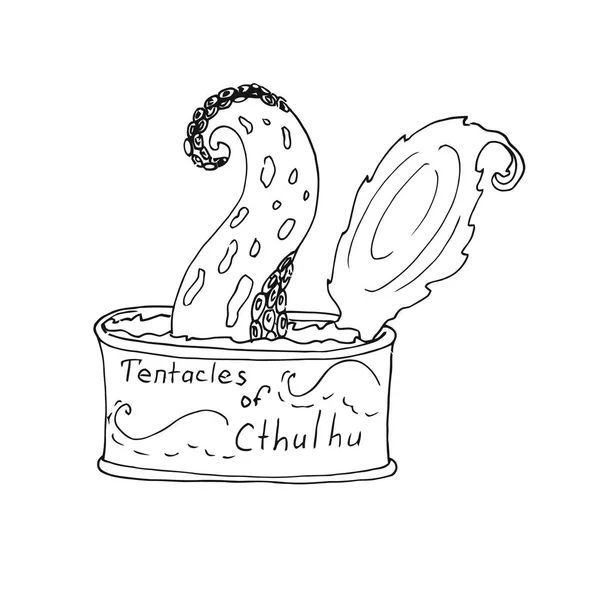 Abrir una lata de Cthulhu con tentáculos que sobresalen tentáculos de la — Vector de stock
