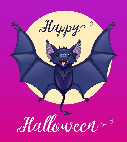 Bat a Hold az égen. A felirat Boldog Halloween. Vec — Stock Vector