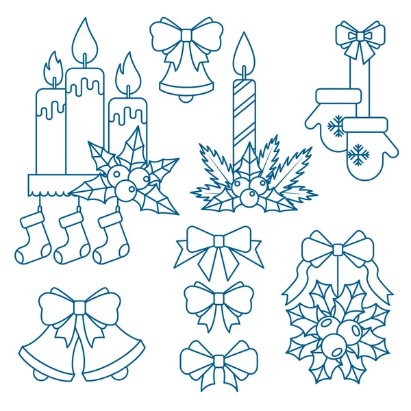 Zestaw świąteczny przedmioty do dekoracji wnętrz: bowknot, Świeca, soc — Wektor stockowy