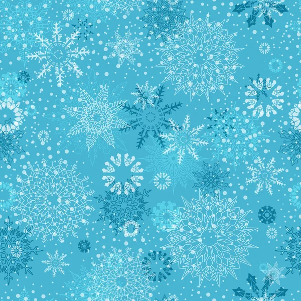 Patrón sin costuras año nuevo copos de nieve sobre un fondo azul — Archivo Imágenes Vectoriales