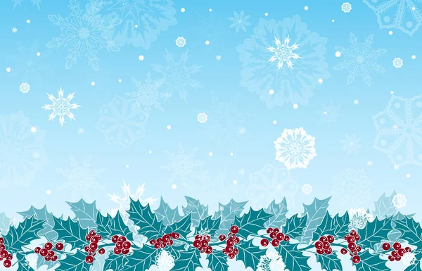 Rama de Holly sobre un fondo de copos de nieve que caen. El locat — Archivo Imágenes Vectoriales