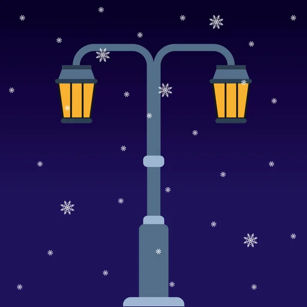 Carta T na forma de uma lâmpada de rua em uma noite de inverno. Vetor — Vetor de Stock