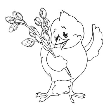 Söğüt dalları ile tavuk. Kroki işaretçisi. El çizimi. V