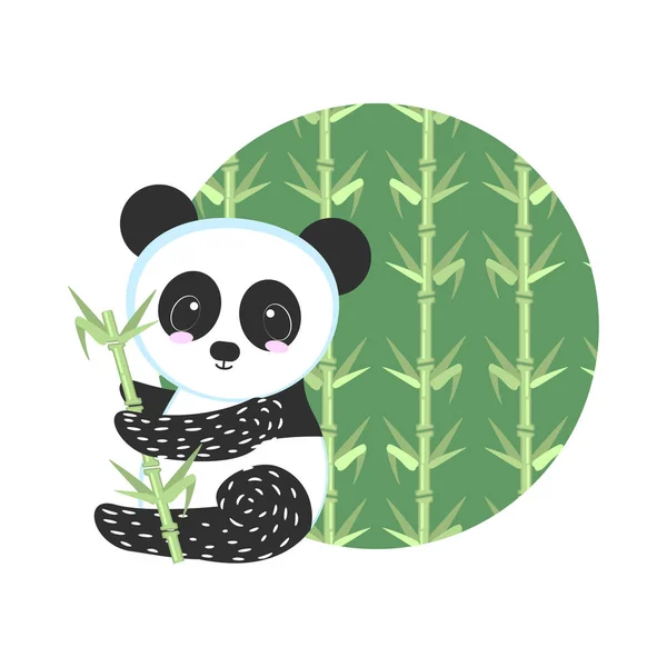 Pequeño oso panda con bambú en el fondo del bambú — Vector de stock