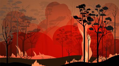 Ormanda yangın. Yatay format. Vektör