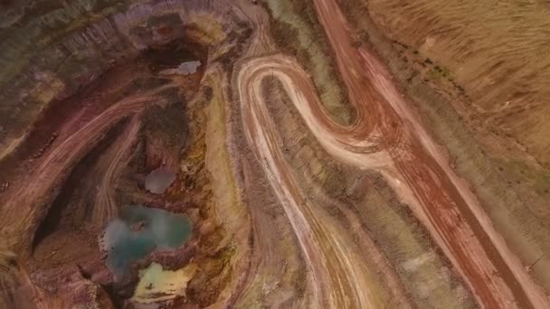 採石場のパノラマ。バルハーン砂。鉱物の開発。上からの眺め. — ストック動画