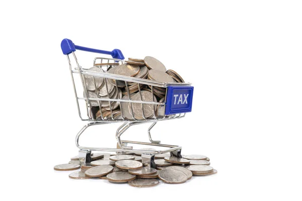 Concepto TAX con carrito de compras con lleno de moneda . — Foto de Stock