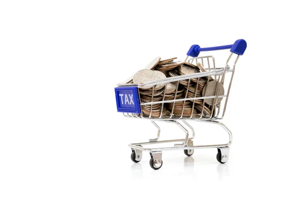 Tax concept with shopping cart with full of coin. — Stock Photo, Image