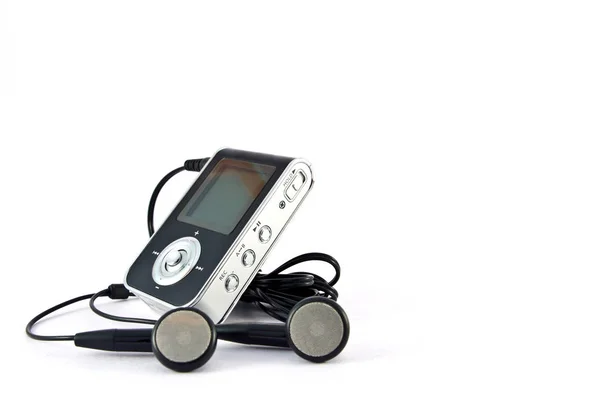 MP3 přehrávač a sluchátka izolovaných na bílém pozadí — Stock fotografie