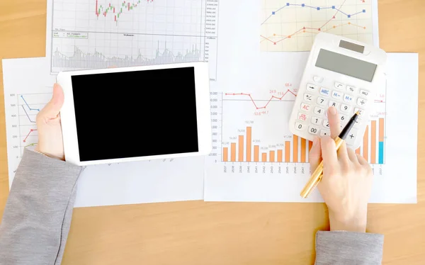 Close-up Of Businesswoman With Digital Tablet And Document — Stock Photo, Image