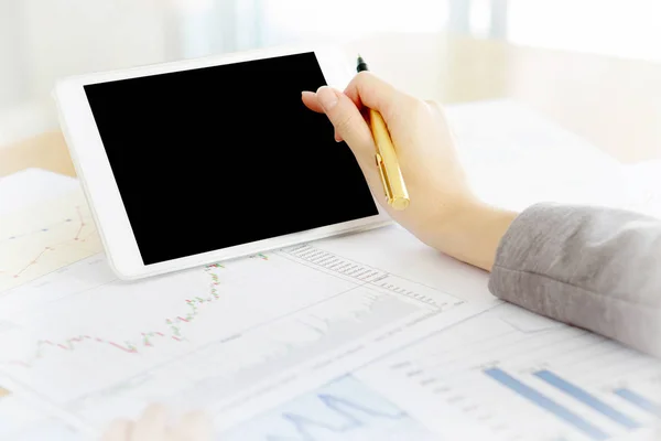 Close-up Of Businesswoman With Digital Tablet And Document — Stock Photo, Image