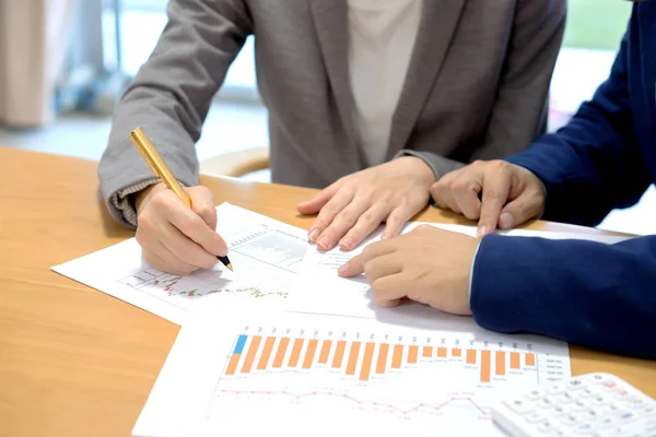 Young consultant analyzing data with her client — Stock Photo, Image