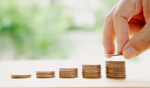 Hand Put Money Coins Stack Coins Money Financial Business Growth — Stock Photo, Image