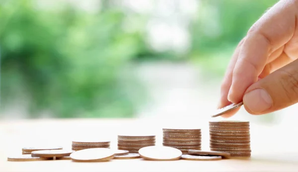 Hand Put Money Coins Stack Coins Money Financial Business Growth — Stock Photo, Image