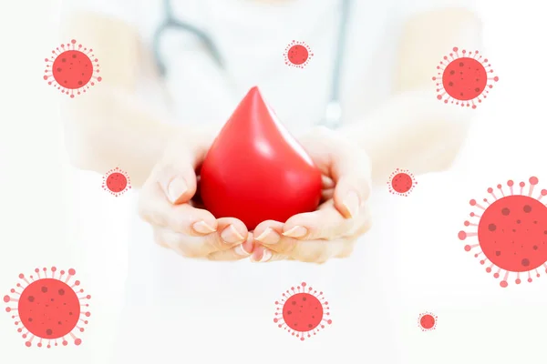Doctor Hands Holding Red Blood Virus — Stock Photo, Image