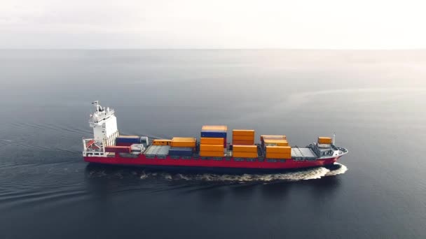 Obrovské kontejnerová loď plovoucí v moři — Stock video
