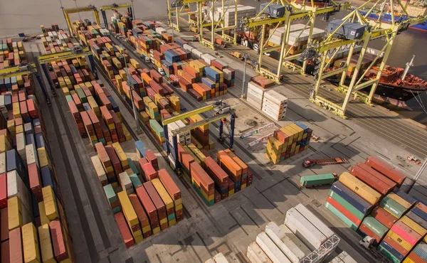 Russia, Saint-Petersburg, May 2017 - Aerial view of container terminal — Stock Photo, Image