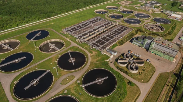 Aerial view of water treatment facility Stock Photo