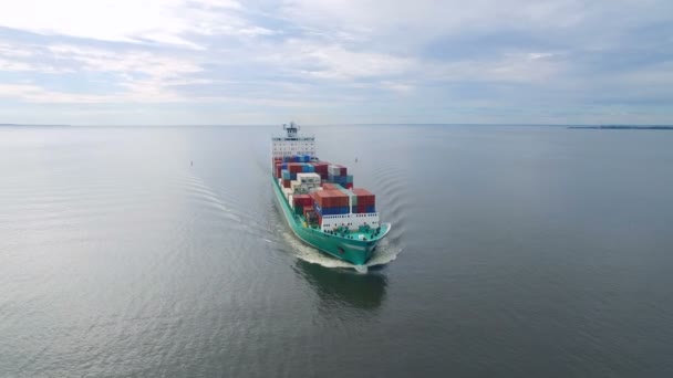 Flygfoto över containerfartyg segling i havet — Stockvideo