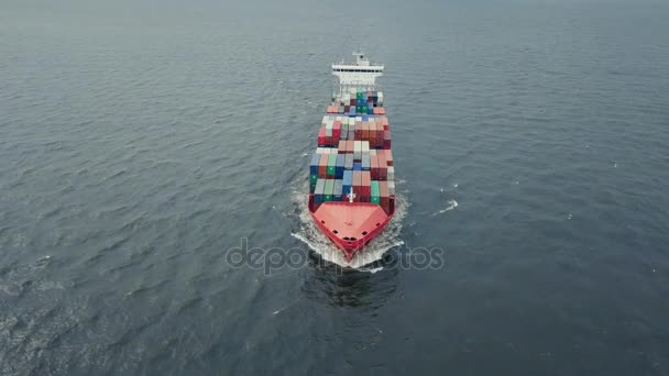 Luchtfoto van vrachtschip zeilen in zee — Stockvideo