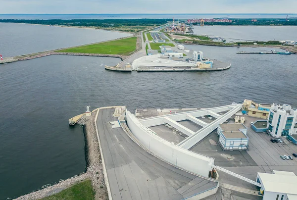 Aerial view of ship-crossing facility in Kronstadt, Russia — Stock Image Aerial view of ship-crossing facility in Kronstadt, Russia Stock Photo