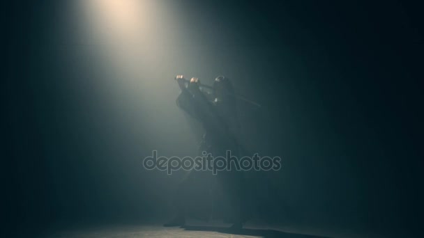 Mujer en kimono practicando artes marciales con katana — Vídeos de Stock