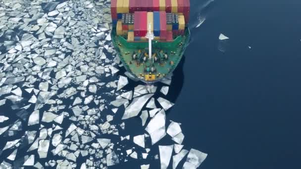 Containerschip in de zee bij wintertijd — Stockvideo