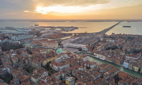 Aerial view of Venice city at sunset
