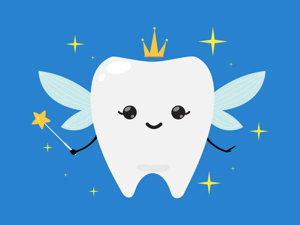 Zahnfee mit Krone und Zauberstab in der Hand — Stockvektor
