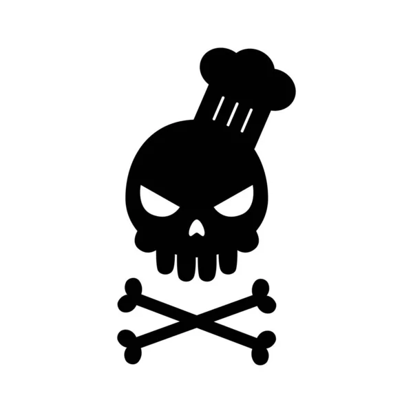 Czarna czaszka z kapeluszem szefa kuchni. Izolowana ilustracja wektora — Wektor stockowy