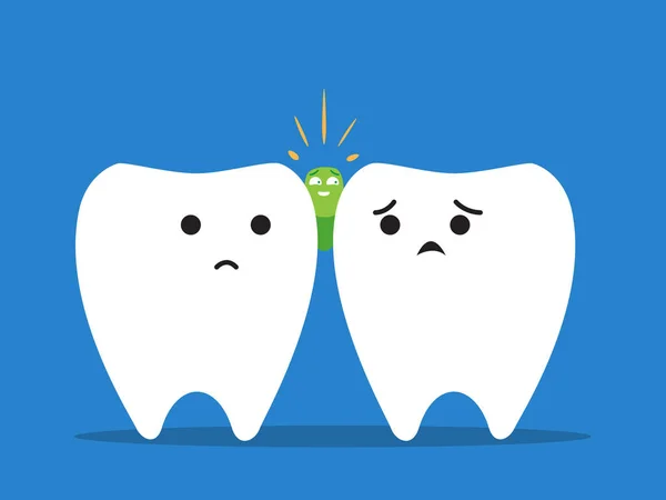 Ein grüner Gegenstand, der zwischen den Zähnen steckt — Stockvektor