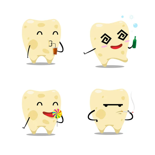The decay tooth set. Isolated Vector Illustration — Stock Vector