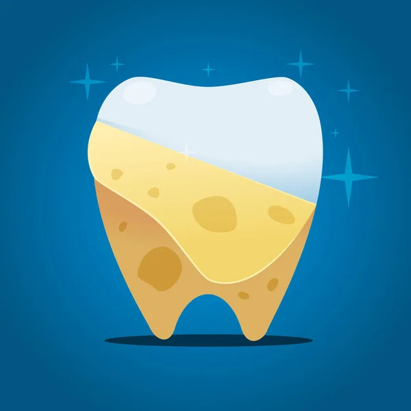 Die gelbe Schale auf dem weißen Zahn. isolierte Vektorabbildung — Stockvektor