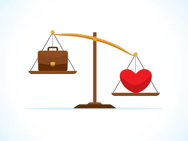 Heart is heavier than work in scale balance — Stock Vector