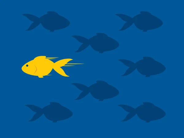 Żółta ryba płynie w przeciwnym kierunku.. — Wektor stockowy