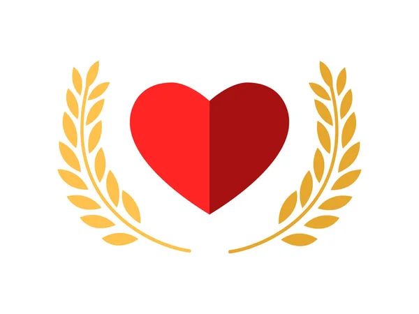 Röd hjärt- och guldkrans. Vektor Illustration — Stock vektor