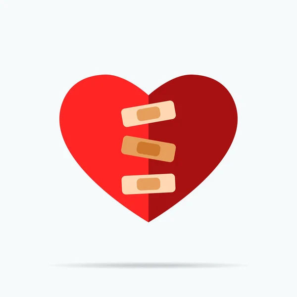 Broken Heart with bandage. Isolated Vector Illustration — Stock Vector