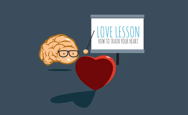 Μάθημα αγάπης για αρχάριους, πώς να εκπαιδεύσει την καρδιά σας από το λογικό μυαλό. — Διανυσματικό Αρχείο