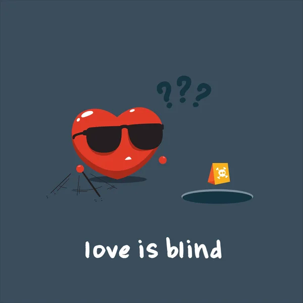 O amor é cego. O coração está a usar uma sombra. Ilustração Conceitual do Vetor — Vetor de Stock