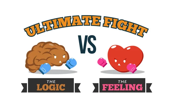 Mozek versus srdce. Logika proti pocitu. Koncepční vektorová ilustrace — Stockový vektor