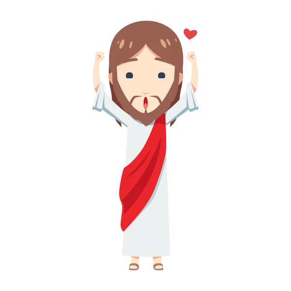 Cute Jesus Christ is happy and raise his fist to the air — Stock Vector