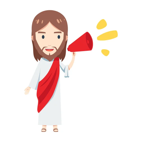 Cute Jesus is holding a megaphone. Isolated Vector Illustration — Stock Vector