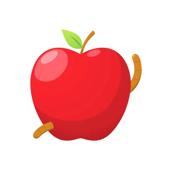 Červené jablko s červem. Izolovaná vektorová ilustrace — Stockový vektor